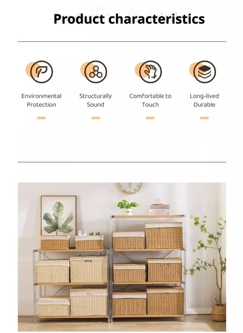 Generic Rattan Storage Baskets with Lid, Set 1 Basket With Lid Decorative Storage Rectangle Rattan Storage Basket With Lid Large Rattan Storage Box （Brownish-yellow）  - Image 4
