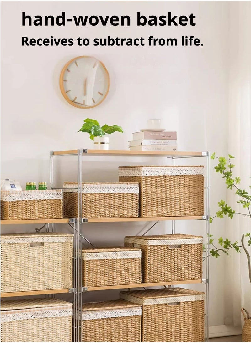 Generic Rattan Storage Baskets with Lid, Set 1 Basket With Lid Decorative Storage Rectangle Rattan Storage Basket With Lid Large Rattan Storage Box （Brownish-yellow）  - Image 3