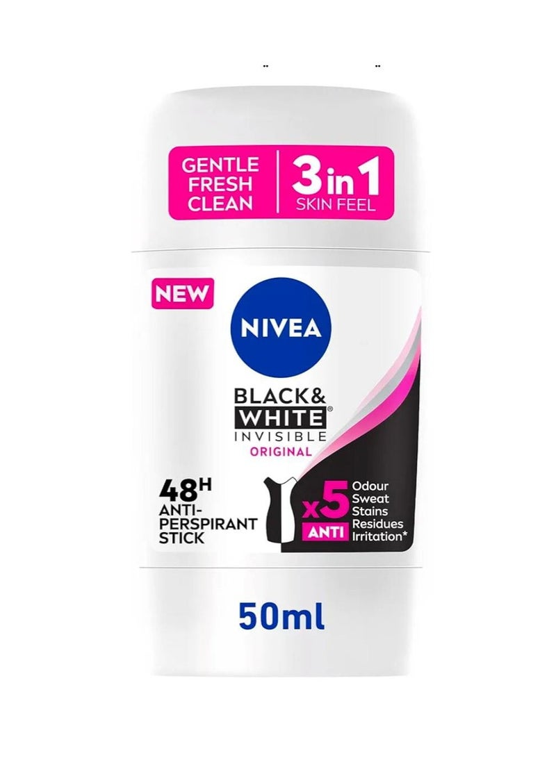Nivea Original Invisible Stick Antiperspirant Antiperspirant Suitable for Black and White Clothes for Women, 40ml Multicolour 40ml