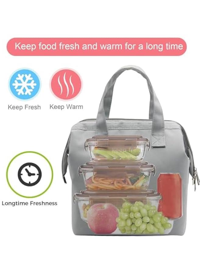 HOOKOR Insulated Lunch Bag Simple Bento Cooler Bag Lunch Tote Bag for Lunch Box for Women Men Adult Picnic Working Hiking Beach (Grey) - Image 2