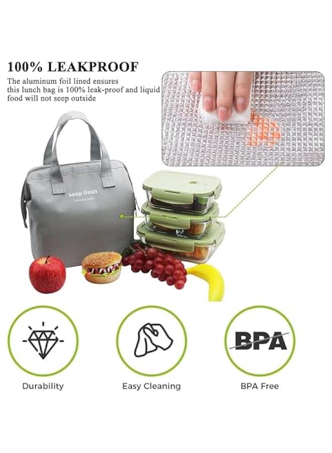 HOOKOR Insulated Lunch Bag Simple Bento Cooler Bag Lunch Tote Bag for Lunch Box for Women Men Adult Picnic Working Hiking Beach (Grey) - Image 3