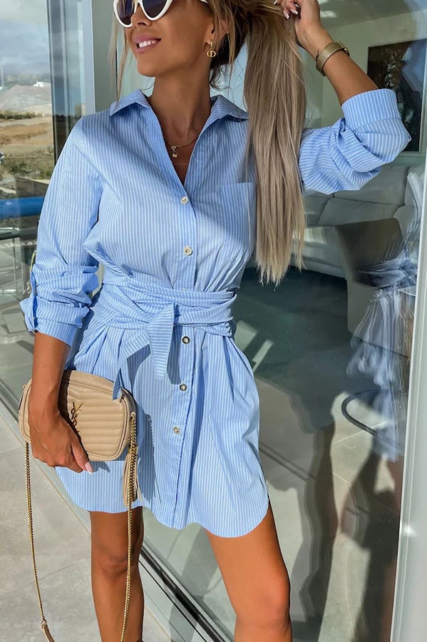 2023 New Lace-Up Cardigan Multi-Color Roll-Up Sleeve Dress Shirt Naked Pink - Image 4