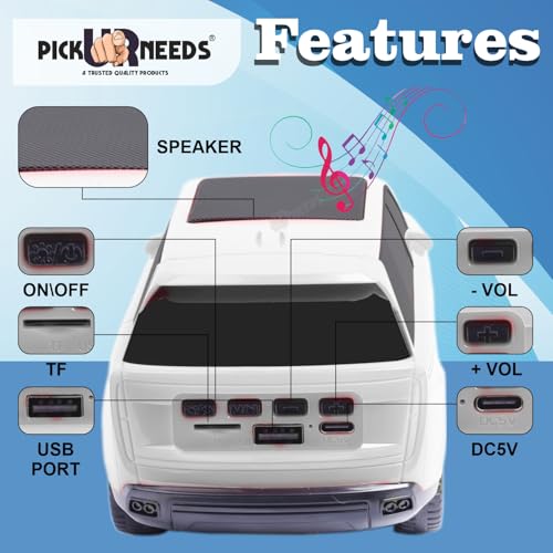 Pick Ur Needs Car Design Wireless Speaker USB/TF Card/FM Support RGB Light 1200mAh Battery 10 W Car Toy Design Bluetooth Speaker (White) - Image 2