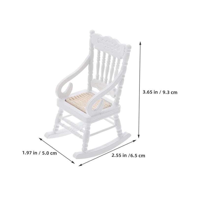 Vintage Brown And White Miniature Wooden Rocking Chairs With Rope Seat Cushion Dollhouse Furniture - Image 3