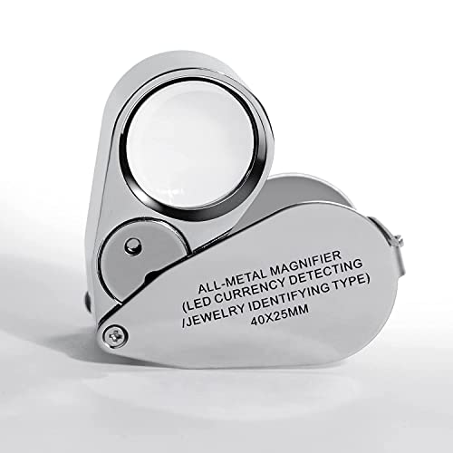 AmigozZ Jewelers Loupe 25mm 40x Magnifying Glass with LED Lamp & UV Light Folding Hand-Held Portable Lens for Jewellery, Diamond & Gemstone Grader, Currency, Watchmaker, & General Magnifier - Image 1
