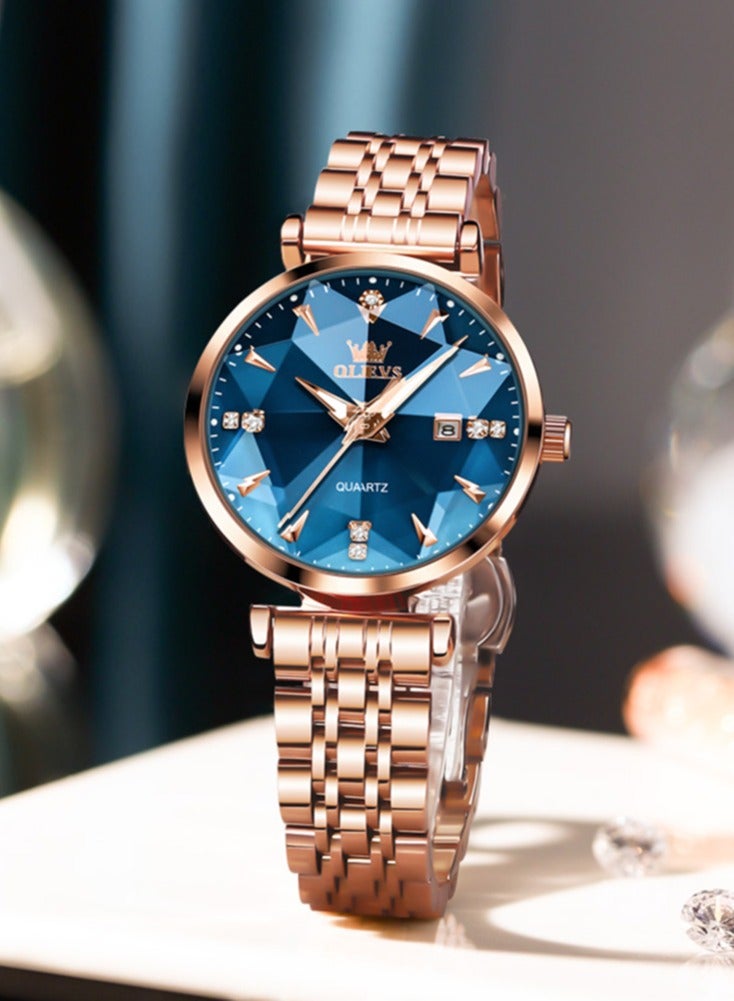 أوليفز ساعة OLEVS 5536 النسائية عالية الجودة بتصميم مجوهرات أنيق مقاومة للماء حتى عمق 30 مترًا، ساعة كوارتز فاخرة باللون الذهبي الوردي للنساء - Image 5