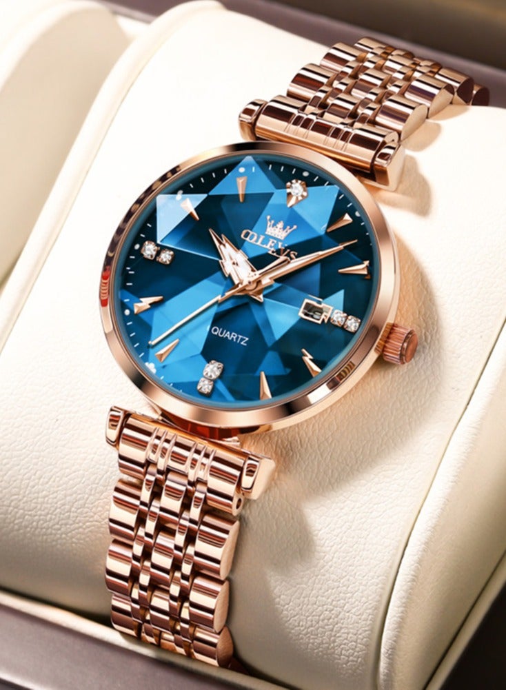 أوليفز ساعة OLEVS 5536 النسائية عالية الجودة بتصميم مجوهرات أنيق مقاومة للماء حتى عمق 30 مترًا، ساعة كوارتز فاخرة باللون الذهبي الوردي للنساء - Image 1