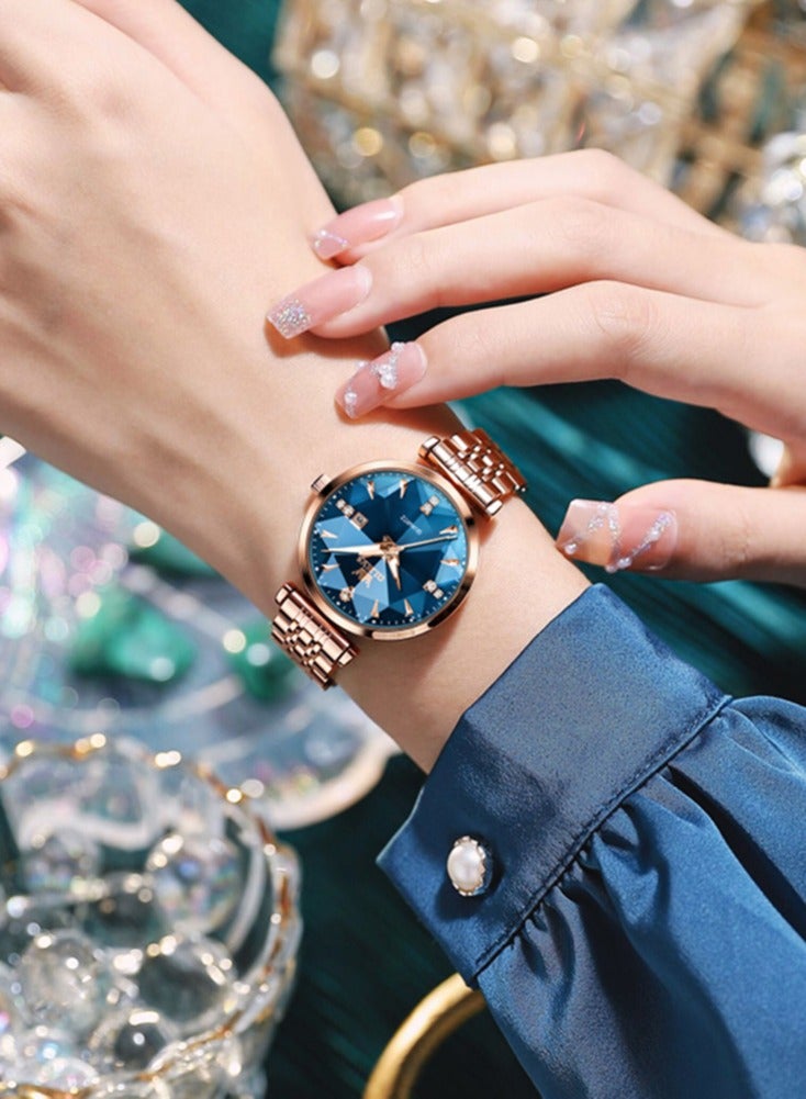 أوليفز ساعة OLEVS 5536 النسائية عالية الجودة بتصميم مجوهرات أنيق مقاومة للماء حتى عمق 30 مترًا، ساعة كوارتز فاخرة باللون الذهبي الوردي للنساء - Image 3