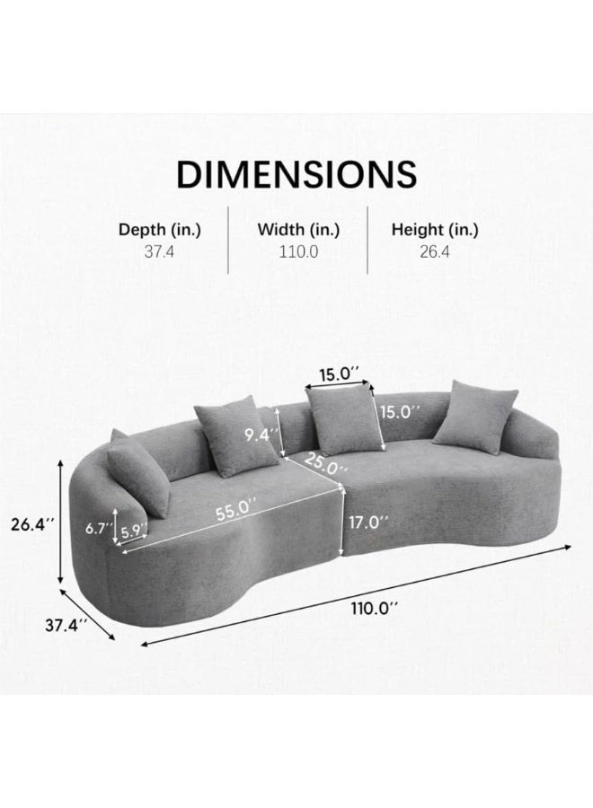 Poppins Home High-End Curved 4-Seater Sofa with Premium Fabric Upholstery for living Room Comfort (Grey) - Image 2