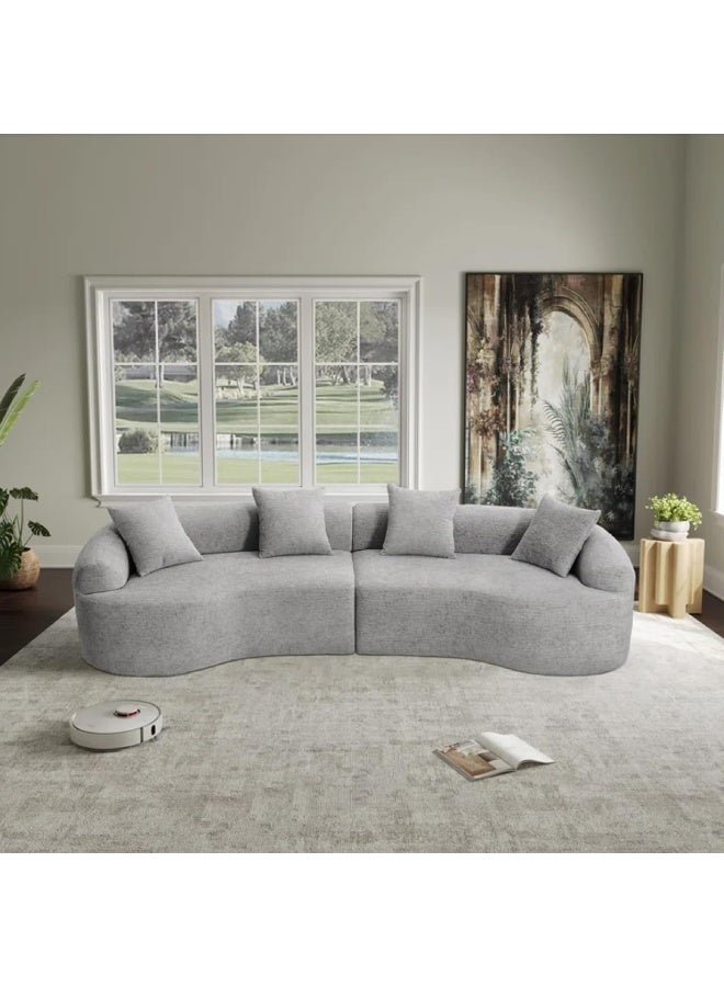 Poppins Home High-End Curved 4-Seater Sofa with Premium Fabric Upholstery for living Room Comfort (Grey) - Image 3