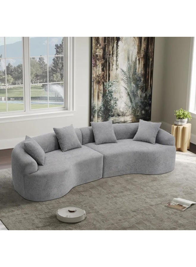 Poppins Home High-End Curved 4-Seater Sofa with Premium Fabric Upholstery for living Room Comfort (Grey) - Image 1