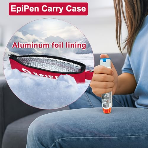 ICIMBI 1 Pack EpiPen Carry Case InsulatedRed Epipen Holder Bag with Carabinerfor 1 EpiPen Asthma Allergy MedicationSports Outdoors Travel Epipen Case for Walking or Running - Image 5