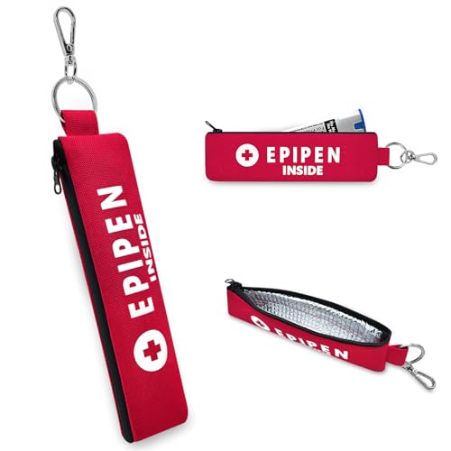 ICIMBI 1 Pack EpiPen Carry Case InsulatedRed Epipen Holder Bag with Carabinerfor 1 EpiPen Asthma Allergy MedicationSports Outdoors Travel Epipen Case for Walking or Running - Image 2