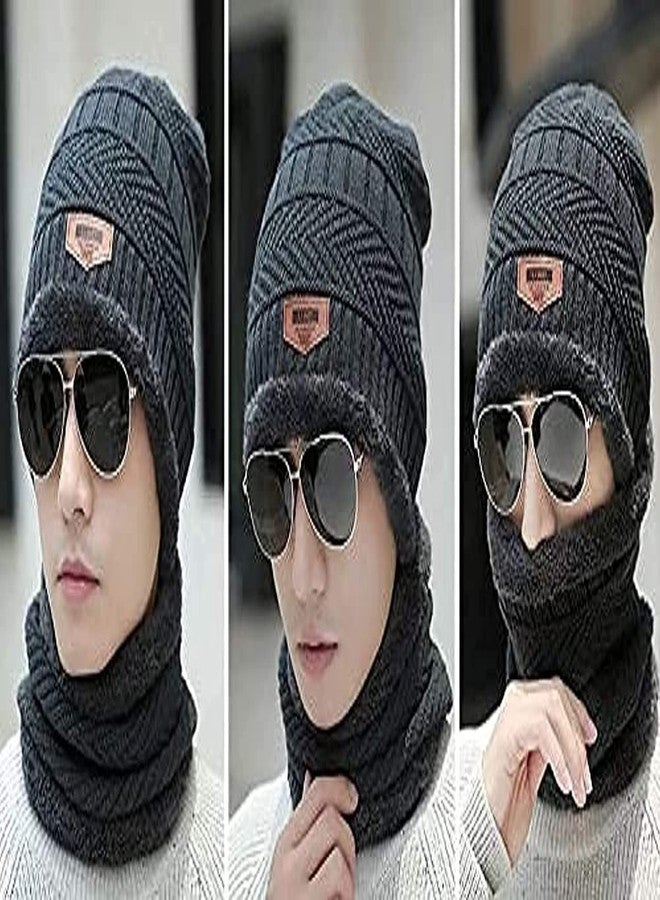 Veteran Unisex Fur, Wool Cap With Neck Muffler/Scarf (2 Pairs) (Cap with Neck Warmer-010_Brown Grey_Free Size) - Image 3