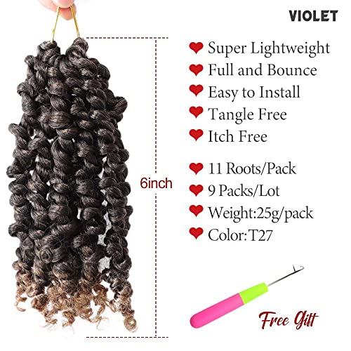 VIOLET Pre-twisted Passion Twist Crochet Hair 6 Inch 9 Packs Passion Twist Hair Pre Looped Ombre Blonde Short Passion Twist Hair Crochet Braids Hair Extensions（T27,6 Inch,9 Packs） - Image 3