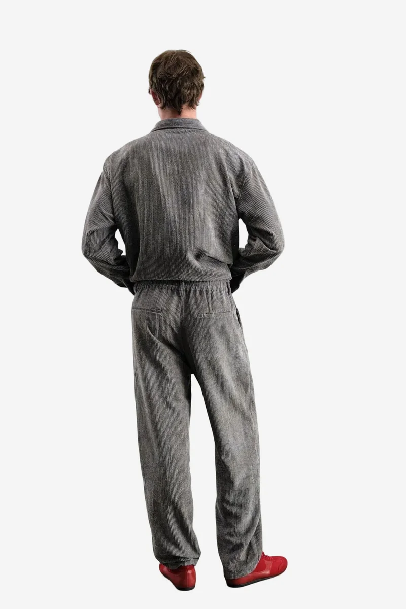 Giesto Charcoal Grey Pleated Corduroy Straight Leg Trousers for Men | Best Price UAE