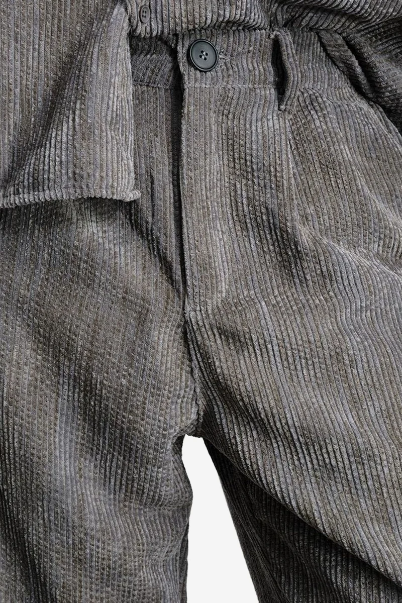 Giesto Charcoal Grey Pleated Corduroy Straight Leg Trousers for Men | Best Price UAE