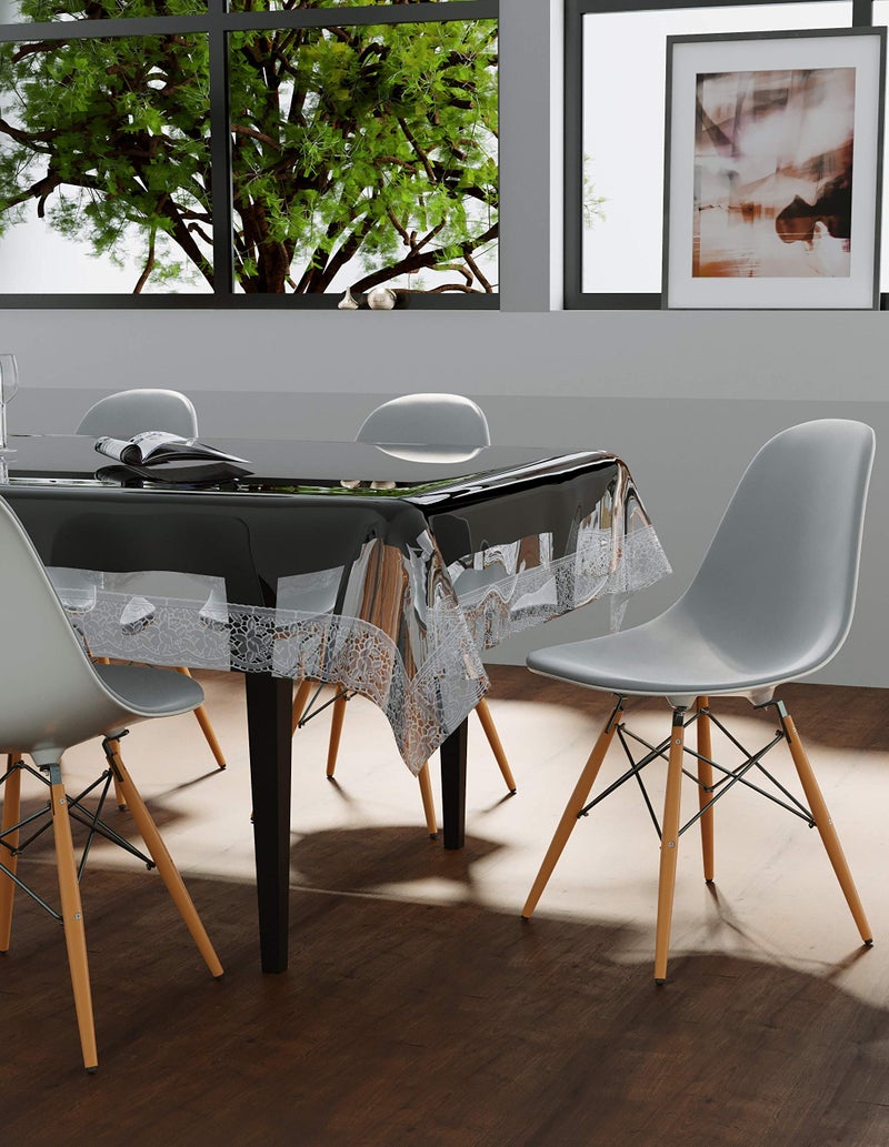 Clasiko Rectangular PVC Table Cover 6 Seaters (Transparent with Silver Lace, 60X90-Inch, 30 Mm) - Image 3