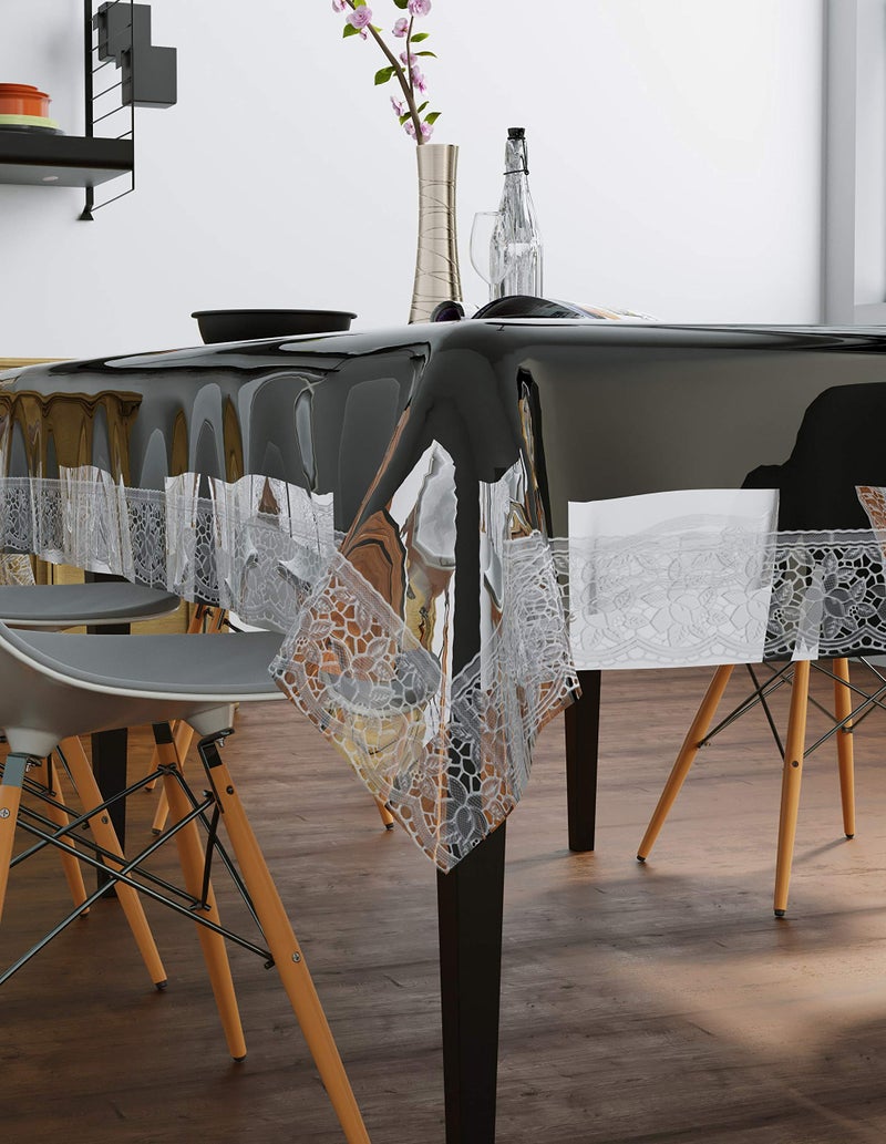 Clasiko Rectangular PVC Table Cover 6 Seaters (Transparent with Silver Lace, 60X90-Inch, 30 Mm) - Image 2