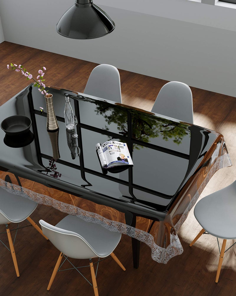 Clasiko Rectangular PVC Table Cover 6 Seaters (Transparent with Silver Lace, 60X90-Inch, 30 Mm) - Image 4