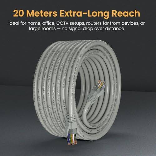 Portronics NetX20 CAT-6 Ethernet Cable 20M, RJ45 to RJ45 LAN Cable, 1000 Mbps Speed, 250 MHz Bandwidth, Copper-Plated Connectors & Copper Clad Wires, Durable PVC Build,for Router,PC,CCTV,Laptop (Grey) - Image 4
