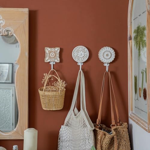 SOFFEE DESIGN Set of 3 Bohemia Coat Hooks Wood Carving Pattern Design Retro Friction Process High LoadBearing for Vocation House Bohe Room - Image 3