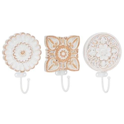 SOFFEE DESIGN Set of 3 Bohemia Coat Hooks Wood Carving Pattern Design Retro Friction Process High LoadBearing for Vocation House Bohe Room - Image 1