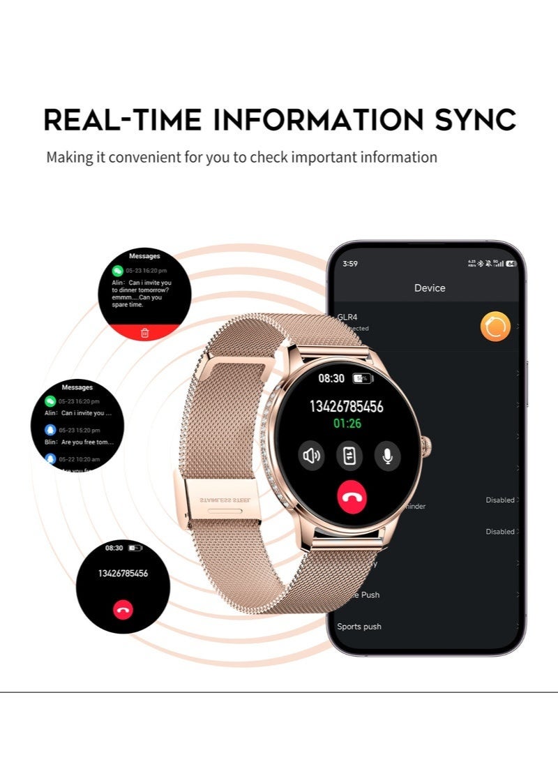 G-Tab GLR4 Women’s Smart Watch AMOLED Screen Bluetooth Calling NFC Fitness Tracker Heart Rate Sleep Monitor Health Tracking Notification Alerts Waterproof Ladies Smartwatch for Girls Rose Gold - Image 4