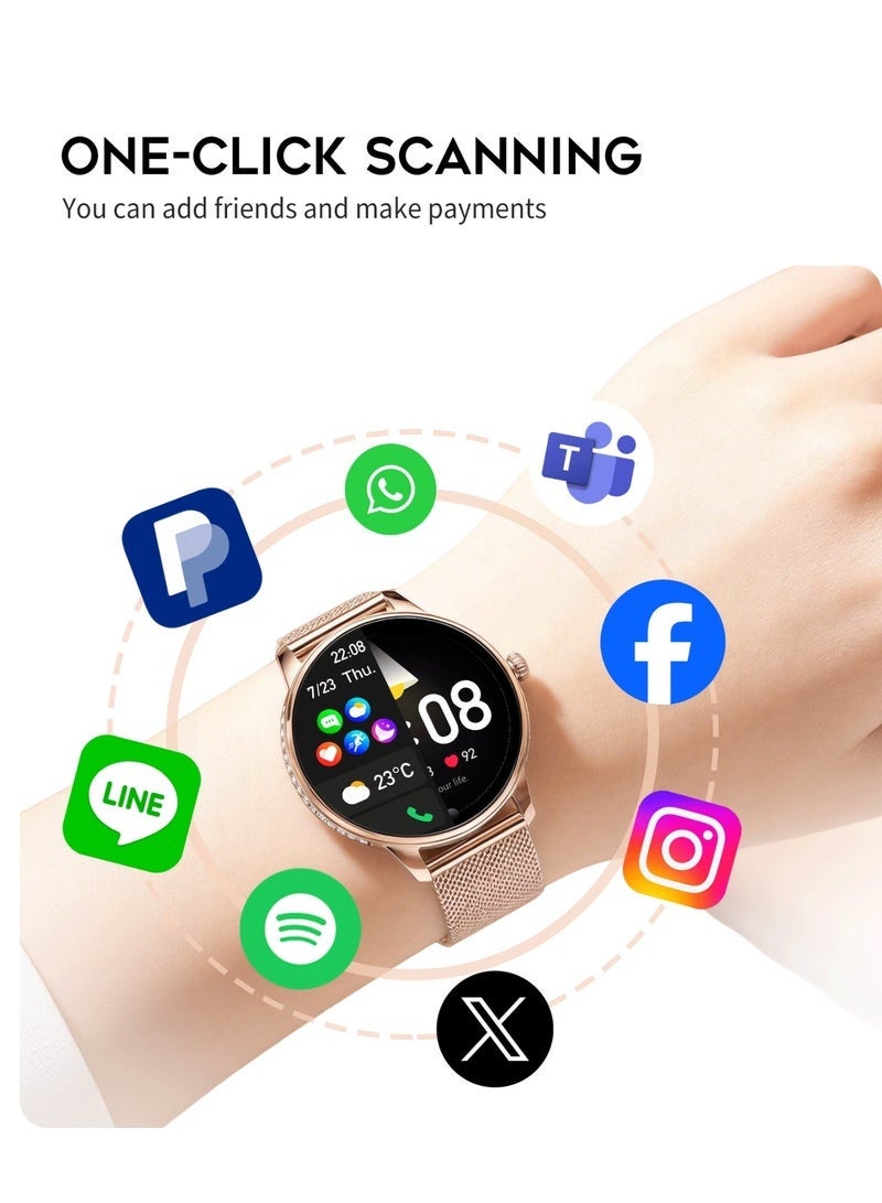 G-Tab GLR4 Women’s Smart Watch AMOLED Screen Bluetooth Calling NFC Fitness Tracker Heart Rate Sleep Monitor Health Tracking Notification Alerts Waterproof Ladies Smartwatch for Girls Rose Gold - Image 3