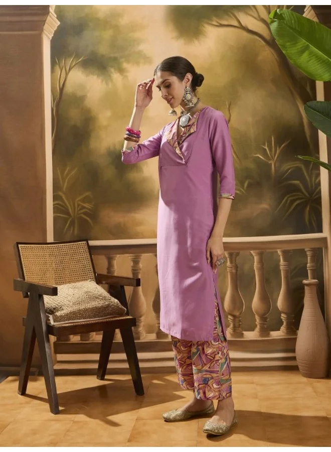 AKS Lavender Kurta Set with collar
