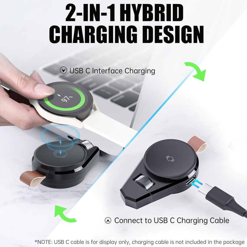 ZEKAROUL Magnetic Smartwatch Charger for Samsung Watch, Wireless Rotatable Portable Charger with USB C Port for Samsung Watch - Image 3