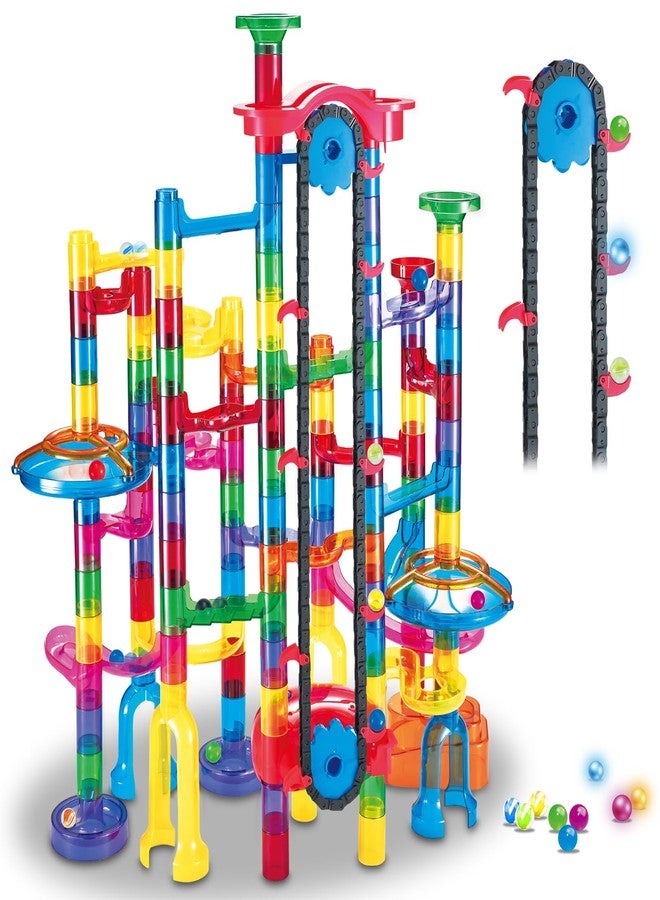 Tucraew Tucrae 224 PCS Marble Runs Toys with Automatic Elevator Glowing Marble Maze Building Set STEM Puzzle Toys for 3 4 5+ Boys & Girls Children's Day, Christmas Easter Gifts(Containing 60 Marbles) - Image 1