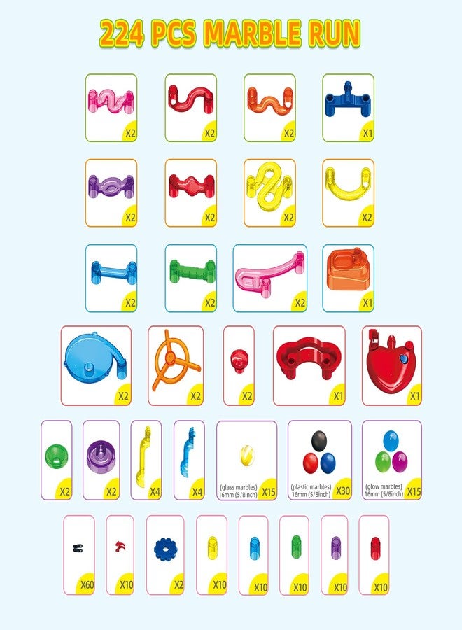Tucraew Tucrae 224 PCS Marble Runs Toys with Automatic Elevator Glowing Marble Maze Building Set STEM Puzzle Toys for 3 4 5+ Boys & Girls Children's Day, Christmas Easter Gifts(Containing 60 Marbles) - Image 2