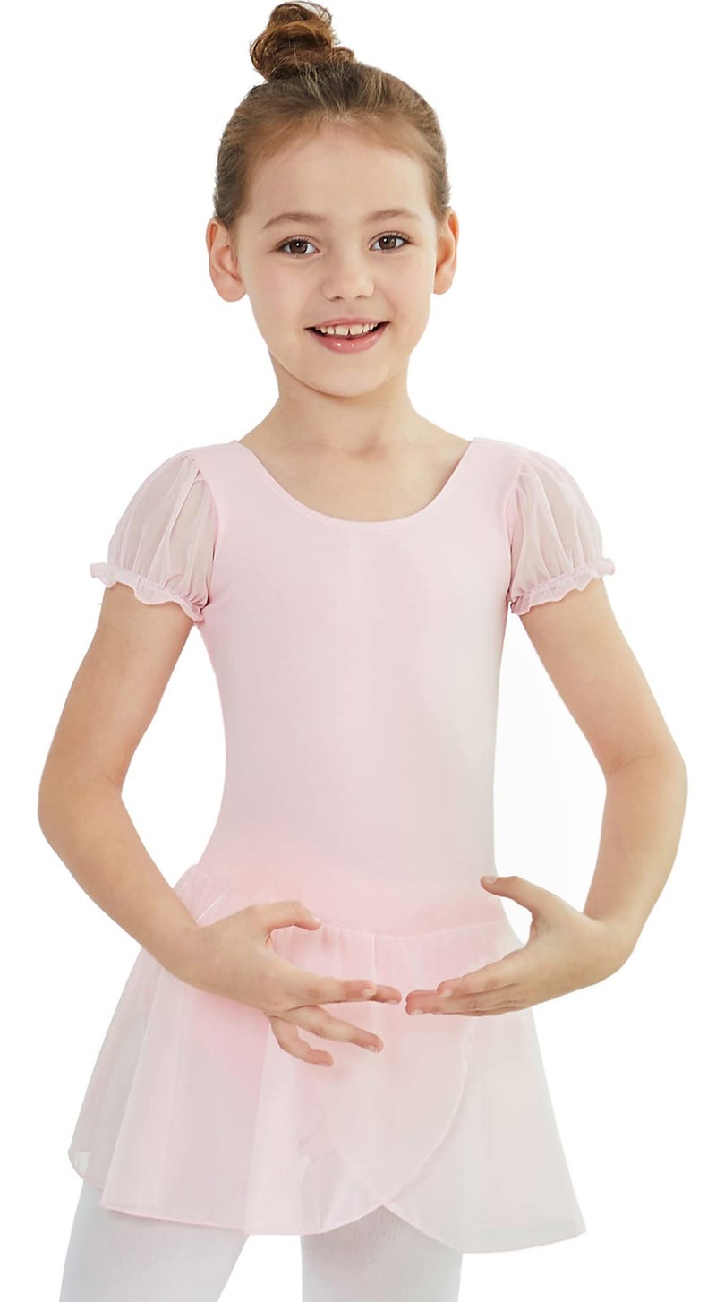MdnMd Dance Ballet Leotard with Skirt for Girls Kids Ballerina Outfit Costume (Ballet Pink, Age 6-8) - Image 1
