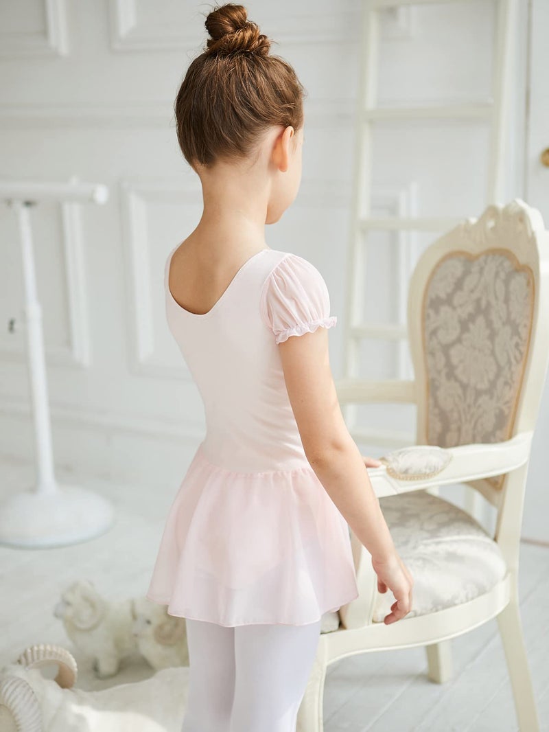 MdnMd Dance Ballet Leotard with Skirt for Girls Kids Ballerina Outfit Costume (Ballet Pink, Age 6-8) - Image 2