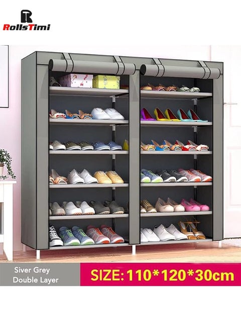 Simple Double Row DustProof Reinforced Multi-Layer Assembly Storage Cloth Shoes Rack,Gray