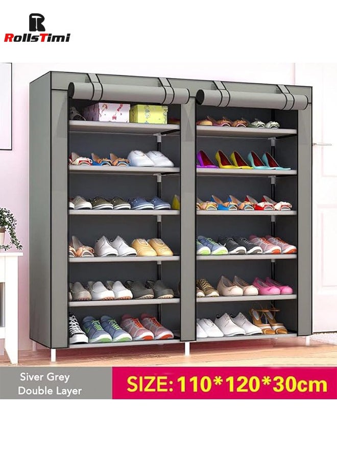 RollsTimi  - Simple Double Row DustProof Reinforced Multi-Layer Assembly Storage Cloth Shoes Rack,Gray - Image 1