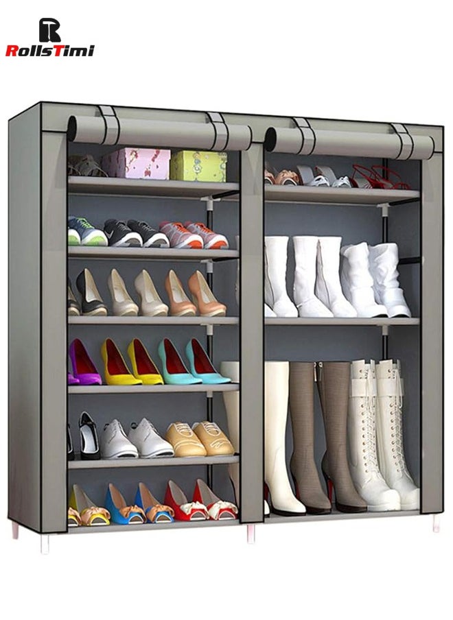 RollsTimi  - Simple Double Row DustProof Reinforced Multi-Layer Assembly Storage Cloth Shoes Rack,Gray - Image 1