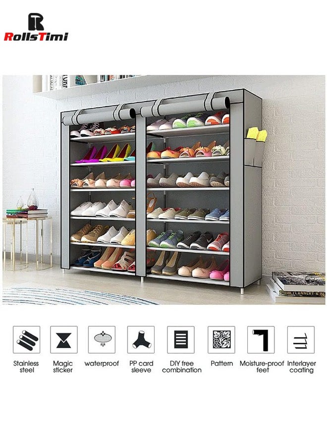 RollsTimi  - Simple Double Row DustProof Reinforced Multi-Layer Assembly Storage Cloth Shoes Rack,Gray - Image 1