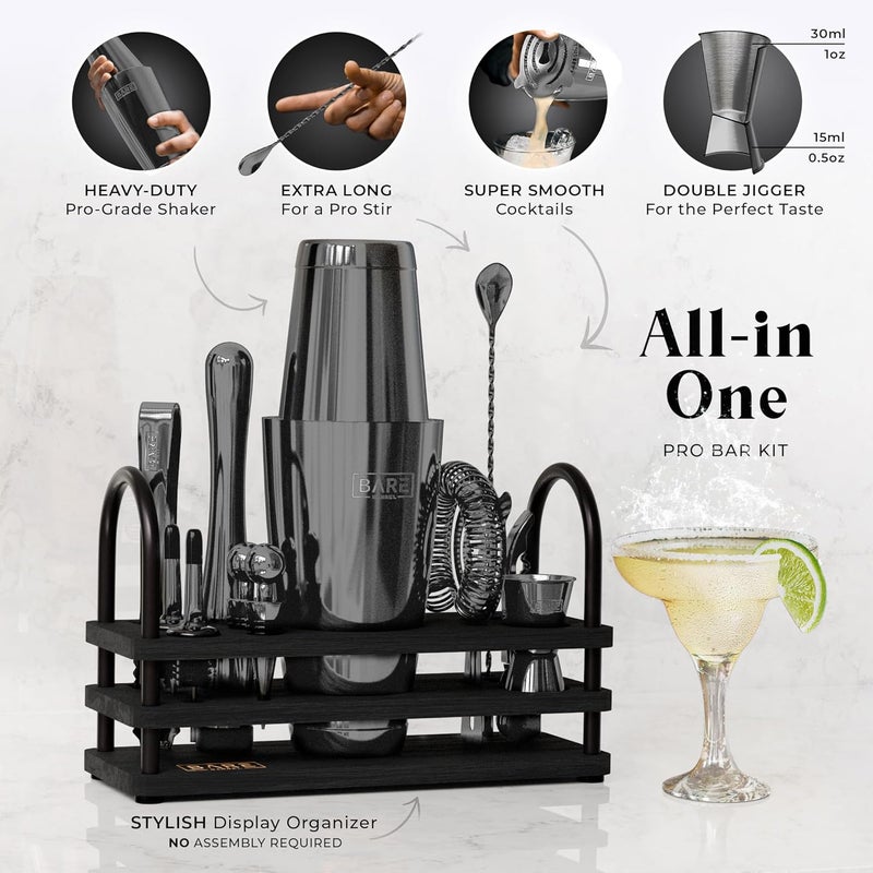 Bare Barrel ® Mixology Bartender Kit Bar Set | 14-Piece Cocktail Shaker Set | Martini Barware Mixing Tools for Home Bartending | 35 Recipe Cards | Gift Set (28oz Boston Shaker, Slate/Black) - Image 2