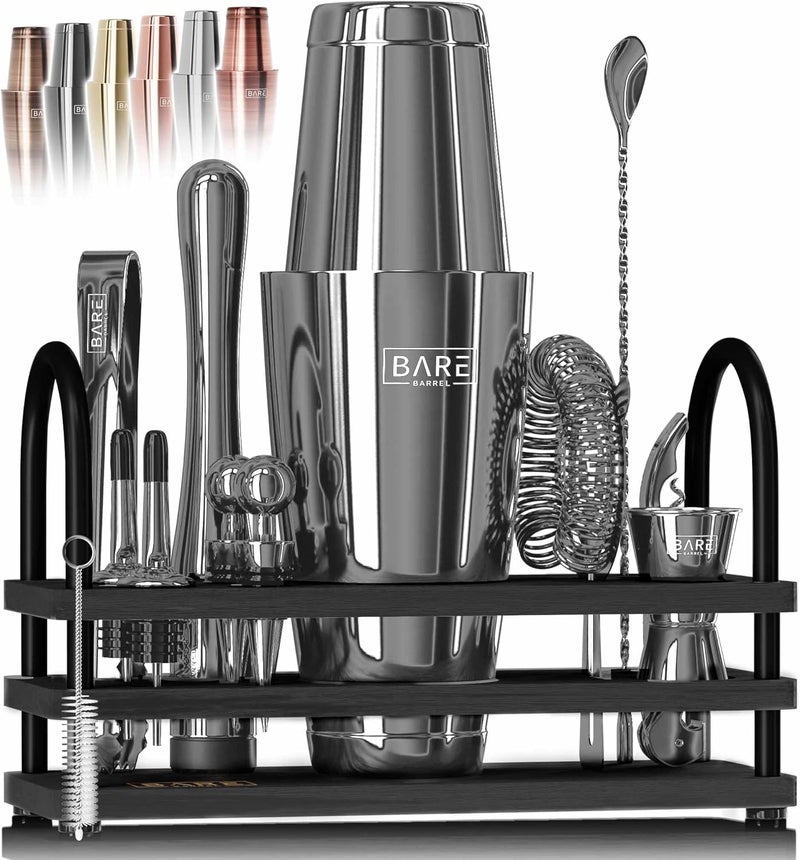Bare Barrel ® Mixology Bartender Kit Bar Set | 14-Piece Cocktail Shaker Set | Martini Barware Mixing Tools for Home Bartending | 35 Recipe Cards | Gift Set (28oz Boston Shaker, Slate/Black) - Image 1