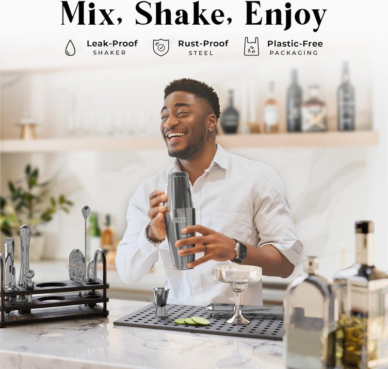 Bare Barrel ® Mixology Bartender Kit Bar Set | 14-Piece Cocktail Shaker Set | Martini Barware Mixing Tools for Home Bartending | 35 Recipe Cards | Gift Set (28oz Boston Shaker, Slate/Black) - Image 3