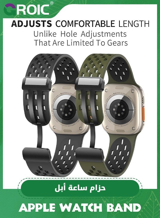 جرويك 2 قطعة حزام رياضي مضاد للتعرق مغناطيسي لساعة Apple Watch، سيليكون قابل للتنفس ومقاوم للماء. متوافق مع iWatch Ultra SE Series 9/8/7/6/5/4/3/2/1، للنساء والرجال، 42 مم 44 45 49 - Image 3