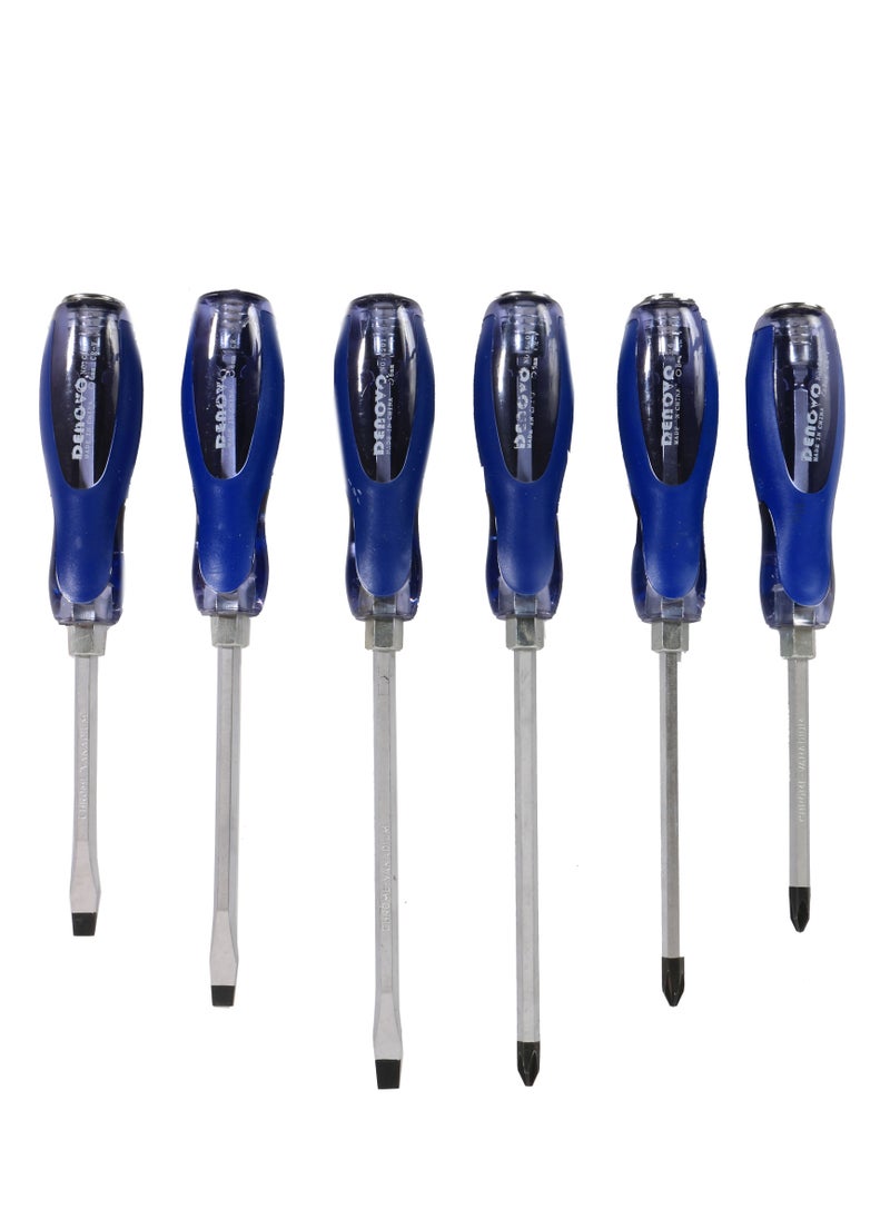 DENOVO 6 pcs Magnetic Screwdriver Set with Hammer Head 3 Phillips 3 Flat Head Slotted  - Image 1