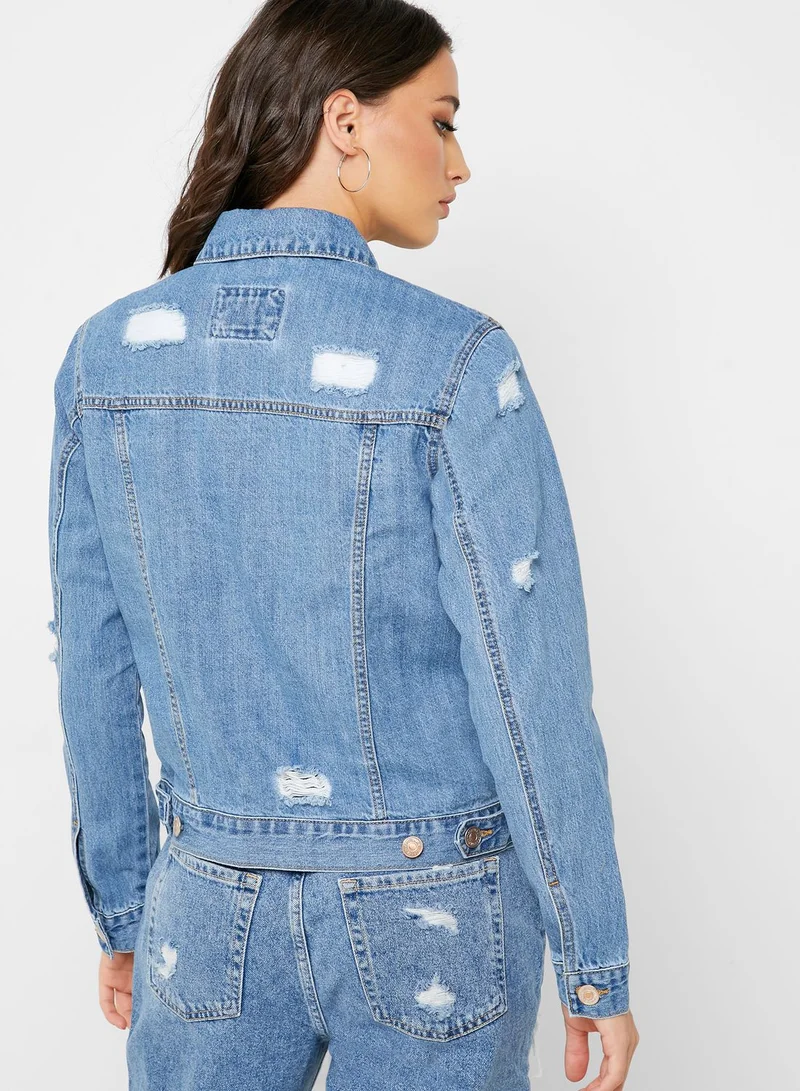 FOREVER 21 Distressed Denim Jacket