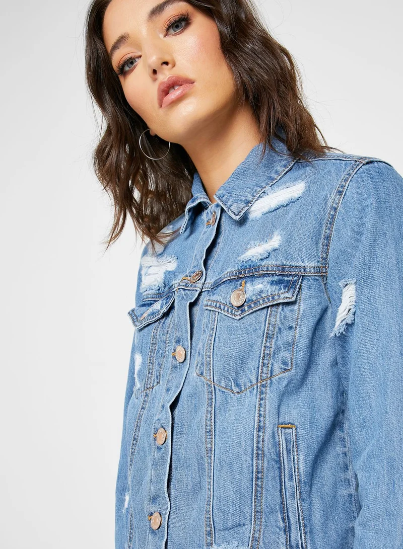 FOREVER 21 Distressed Denim Jacket