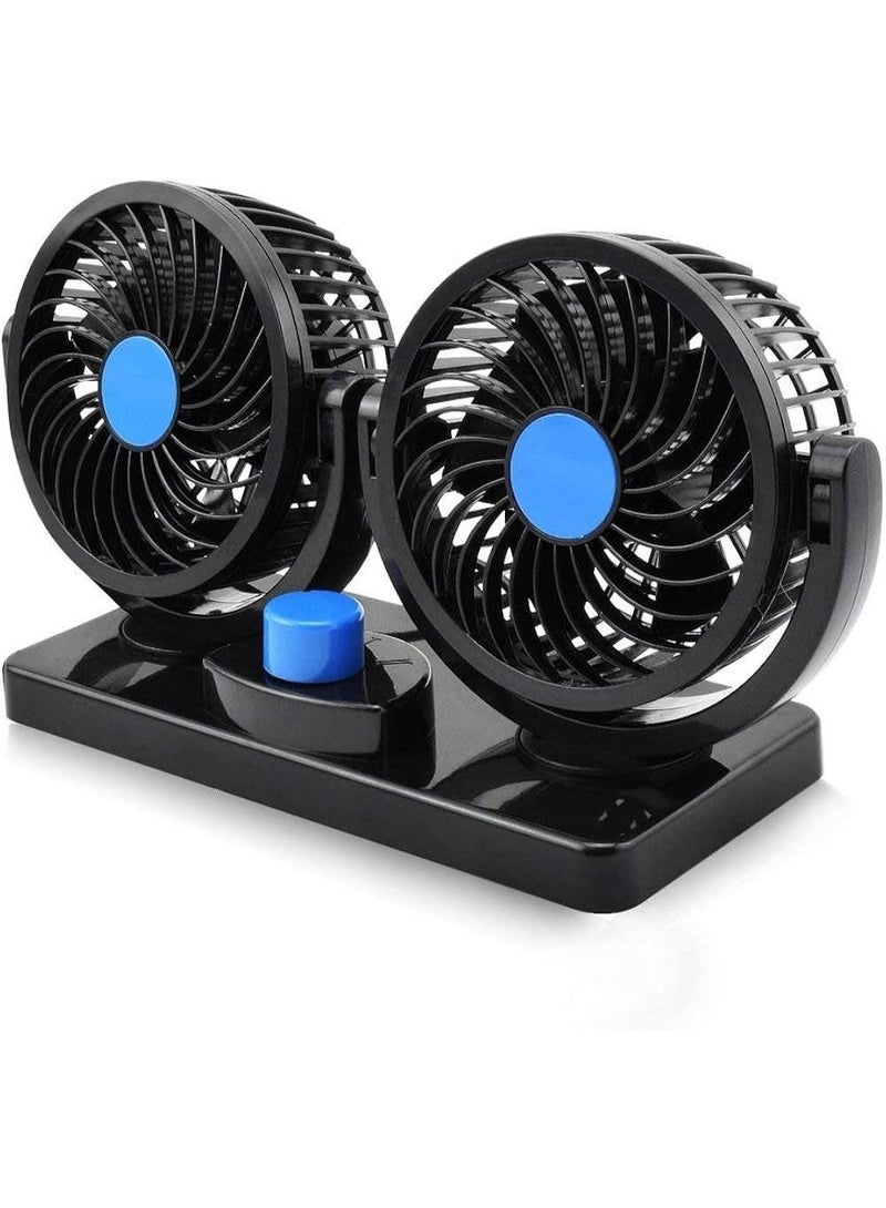 12V car fan, 360-degree rotation, two heads, two speeds, quiet and powerful, air fan suitable for all types of cars - Image 1