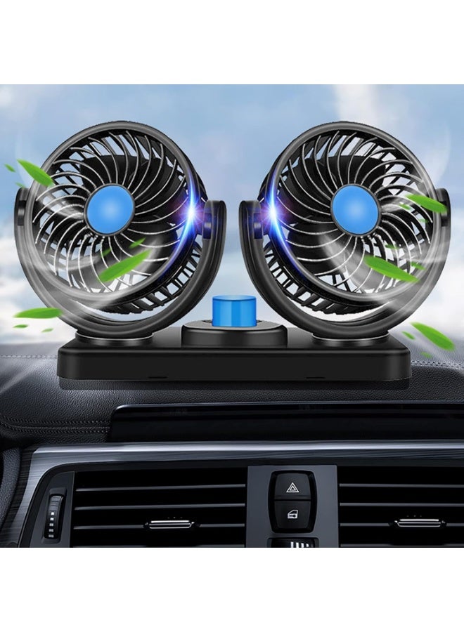 12V car fan, 360-degree rotation, two heads, two speeds, quiet and powerful, air fan suitable for all types of cars - Image 2
