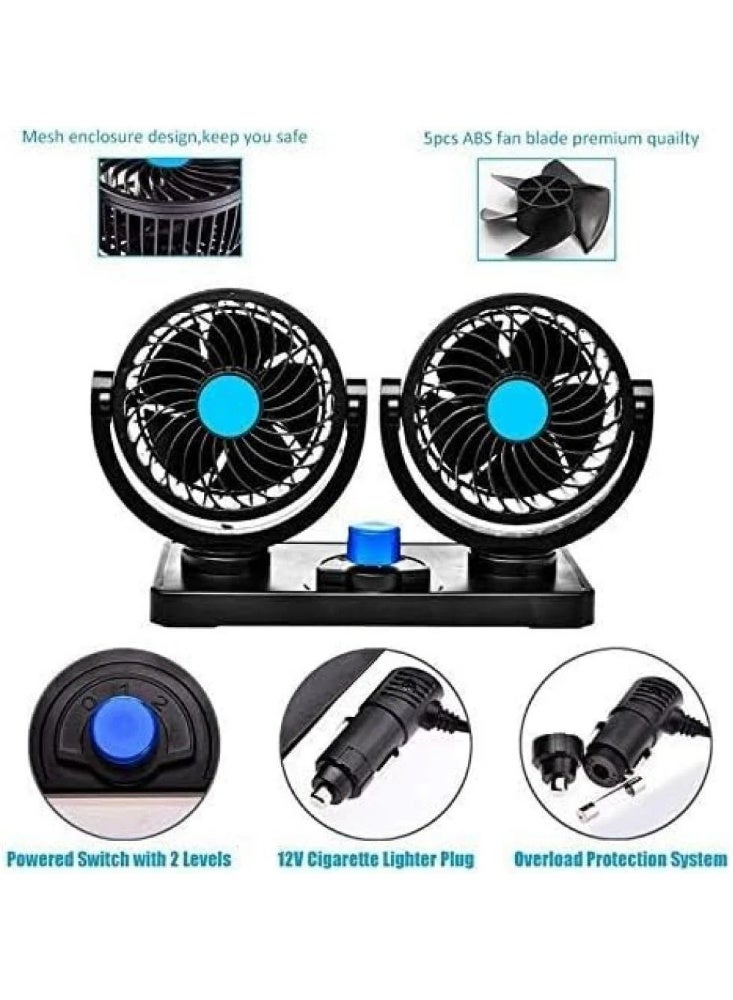 12V car fan, 360-degree rotation, two heads, two speeds, quiet and powerful, air fan suitable for all types of cars - Image 3