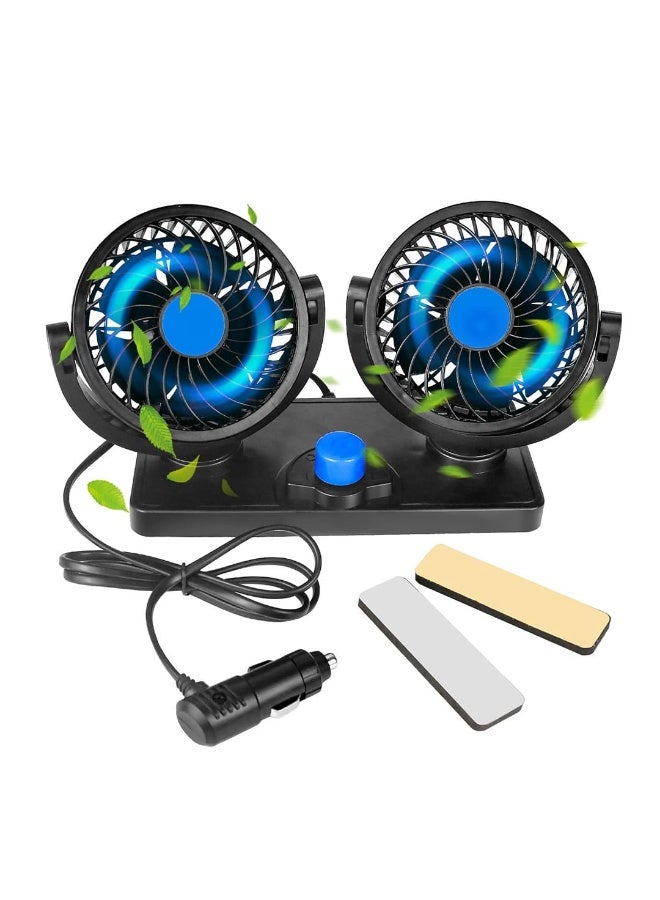 12V car fan, 360-degree rotation, two heads, two speeds, quiet and powerful, air fan suitable for all types of cars - Image 4